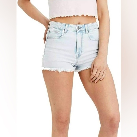 American Eagle Super Hi-Rise Shortie Light Wash Jean Shorts - Picture 1 of 7